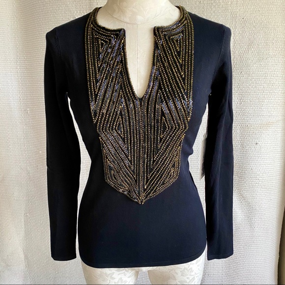 Embellished Boho Thin Sweater Cocktail Party Top - Picture 3 of 8